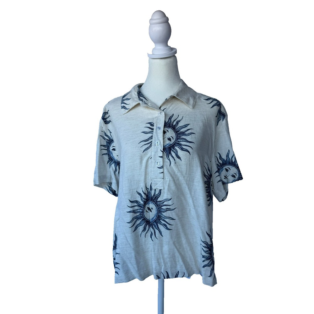 Jane + Delancey Celestial Sun‎ Shirt Womens L Beige Boho Coastal Grandmacore NWT